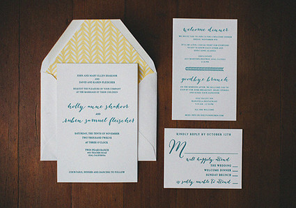 Teal and Yellow Classic Wedding Invitations Inspiration