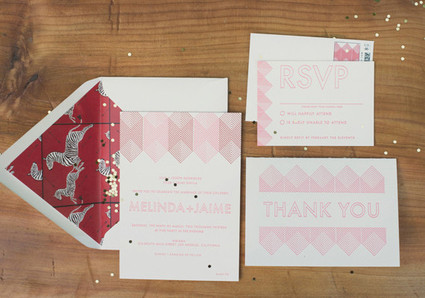 Geometric Pink Invitations with Zebra Envelope Liners Inspiration
