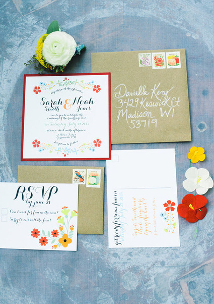 Summer Red and Orange Floral Wedding Invitations