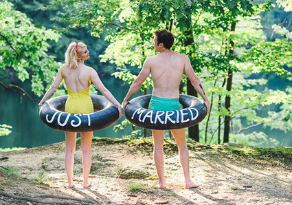 Matching Just Married River Tubes Inspiration