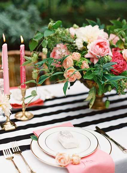 Pink, black and gold dinner party Wedding Inspiration