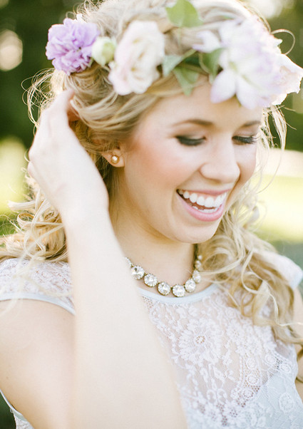 Lavender farm wedding inspired bride with purple flower crown