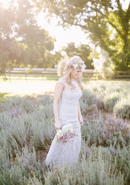 Lavender farm inspiration bride during sunset