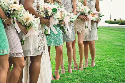 Bridesmaid's dresses and bouquets