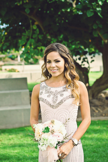 Bridesmaid with pink bouquet