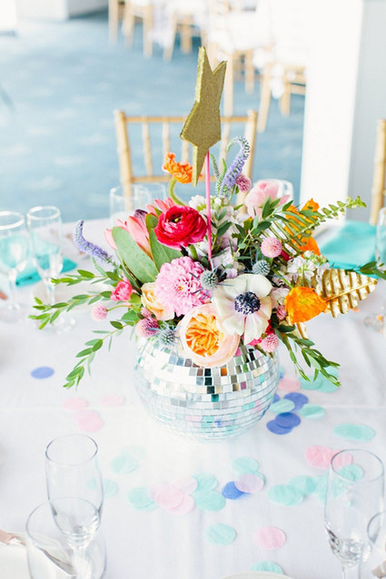 80's pop themed wedding discoball centerpiece