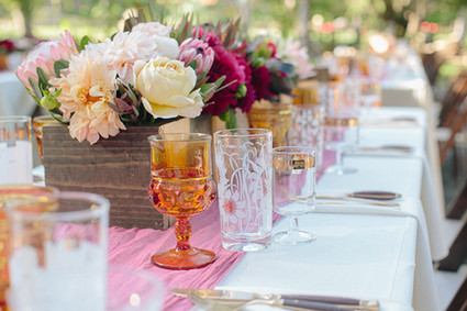 Southern California ranch wedding pink and orange tablescape