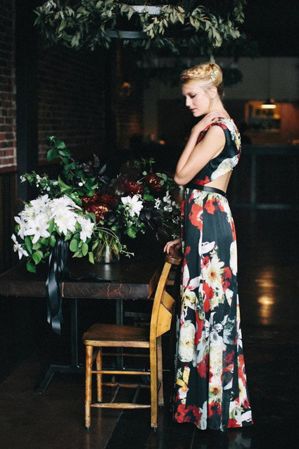 Black and red floral wedding dress