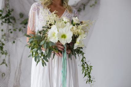 White, green and teal bouquet