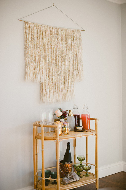 Bohemian bamboo bar cart and decor
