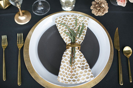 Black and Gold Wedding Place Setting Inspiration