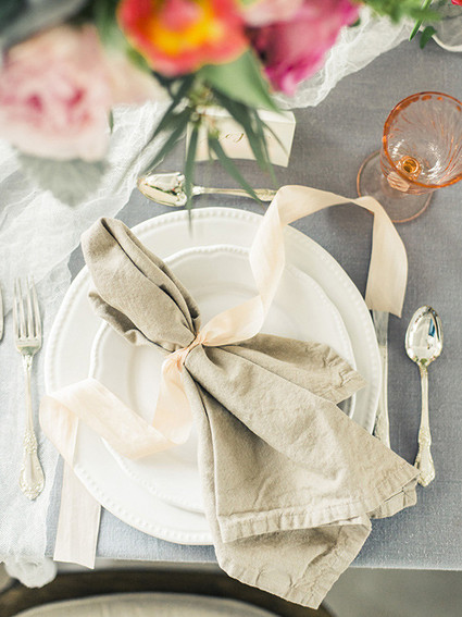 Cream napkin with ribbon