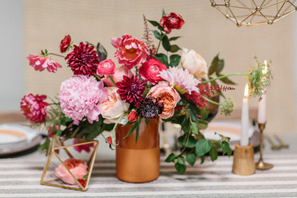 Organic bohemian gold and pink flowers