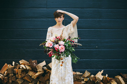 Bride with colorful bouquet