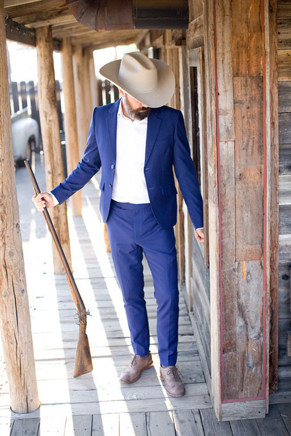 Groom in bright blue suit Inspiration