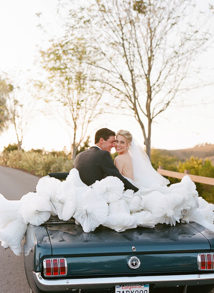 Wedding portrait in blue transportation