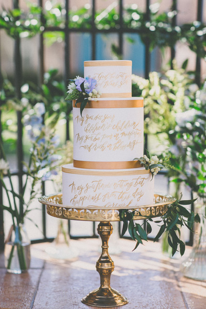 Gold calligraphy wedding cake Inspiration