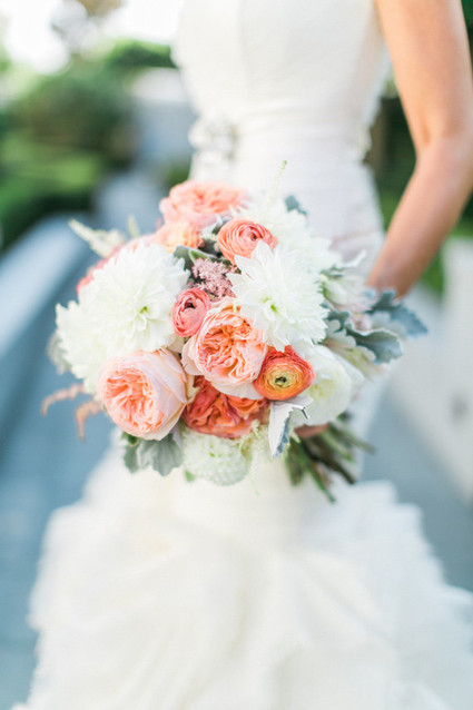 White and peach peony bouquet