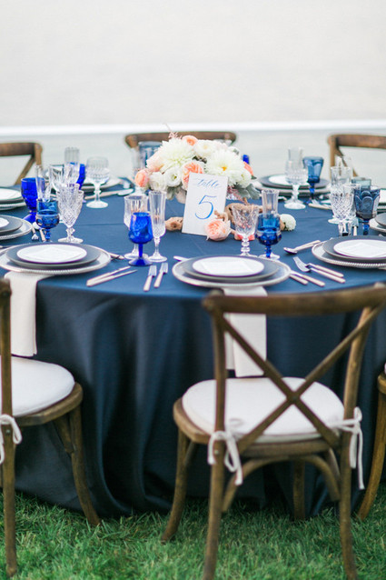 Modern Nautical Wedding Blue and Wooden Tablescape