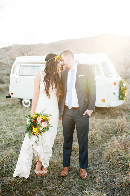 Volkswagen Bus Editorial Vintage Wedding Portrait