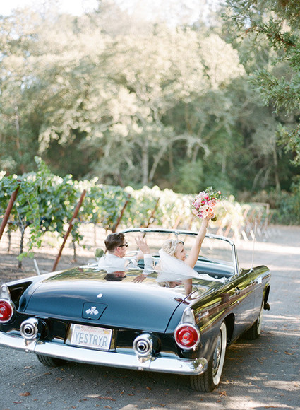 Romantic Outdoor Napa Wedding Getaway Car