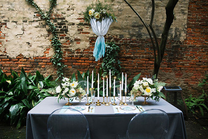 Aqua and gold modern tablescape Inspiration