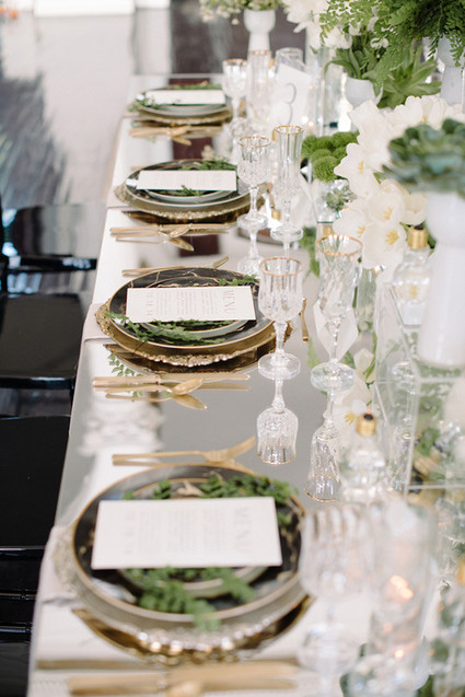 Modern Green and White Wedding Tablescape
