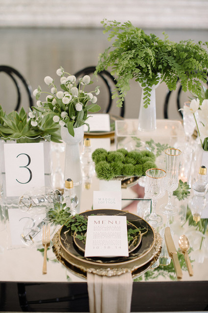 Modern Green and White Same Sex Wedding Place Setting Inspiration