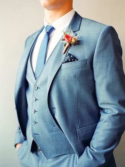 Blue Suit with Orange Boutonniere