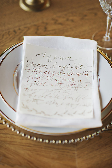 Gold calligraphy menu