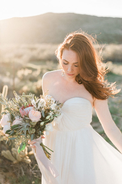 Sunset desert bridal portrait
