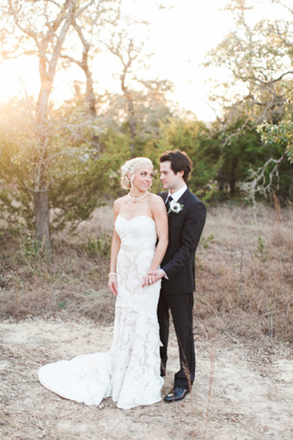 Outdoor sunset wedding portrait