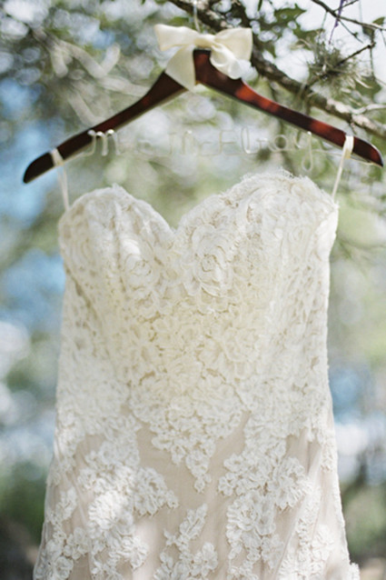 Lace wedding dress on personalized hanger Inspiration