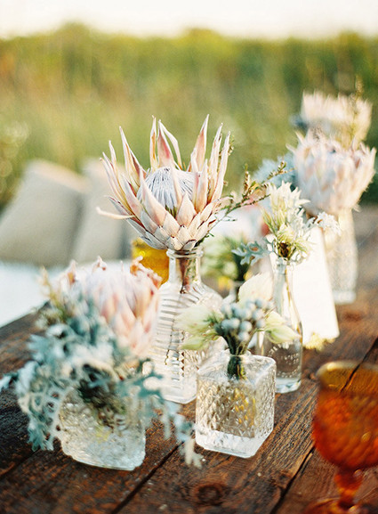 Bohemian glass vases with Pastel proteas Inspiration