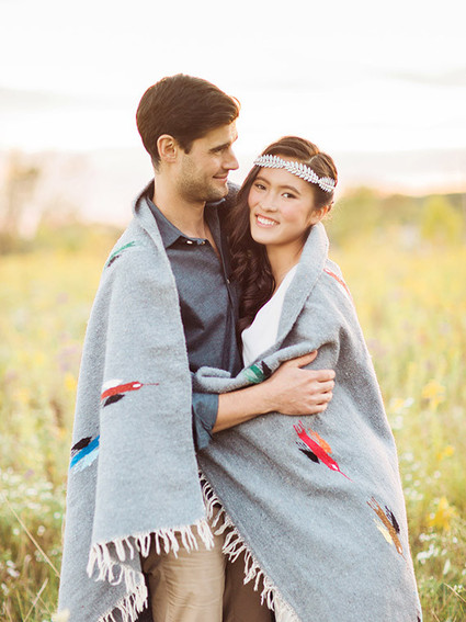 Bohemian ranch sunset portrait with blanket