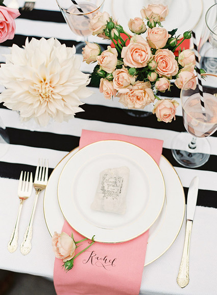 Pink, black and gold place setting