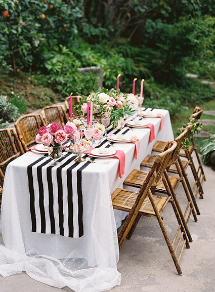 Pink, black and gold dinner party tablescape