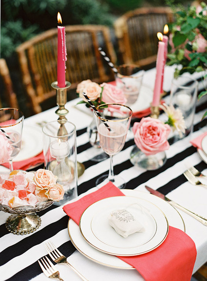 Pink, black and gold place setting