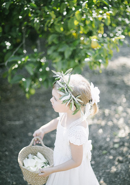 Flower girl with olive branch crown