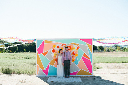 Bright backdrop wedding portrait