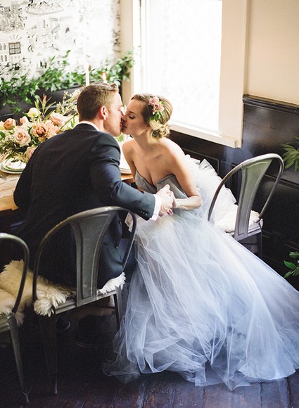 Pale blue tulle wedding dress