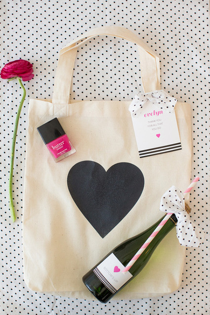Black heart tote bag and favors