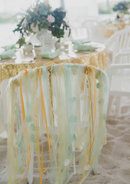 Gold and mint wedding chair tassels Inspiration