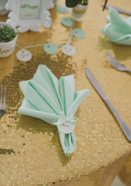 Gold and mint napkin