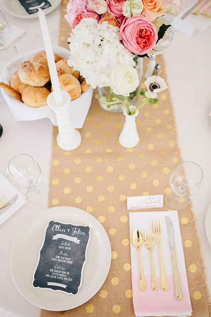 Pink, gold and white polkadot place setting
