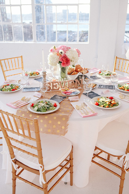 Pink, gold and white tablescape