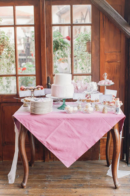 Pink and white dessert table