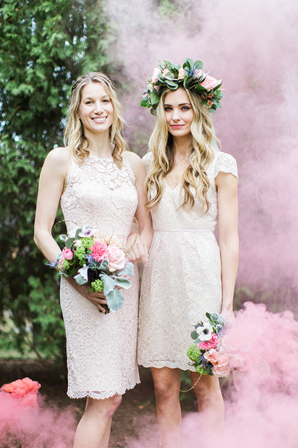 Bridesmaid smoke bomb portrait
