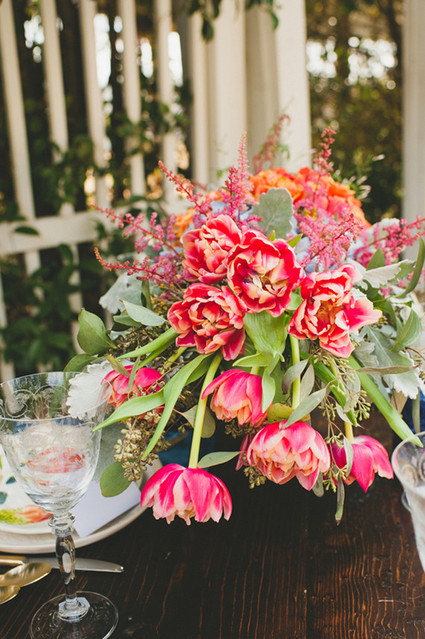 Pink and green floral centerpiece