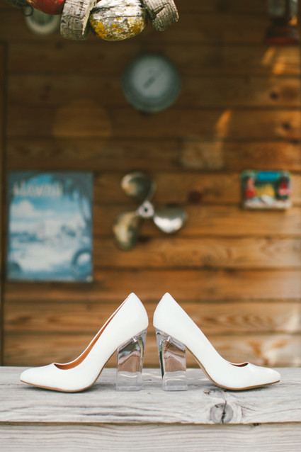 White wedding shoes with clear heels